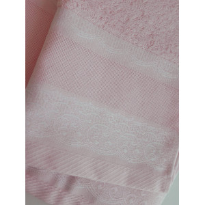 Elegant Terry Bath Towel - Lace - Pink